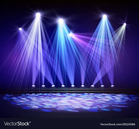 Various Stage Lights In The Dark Spotlight Vector Image