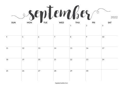 September Calendar 2022 Printable Digitally Credible Calendars
