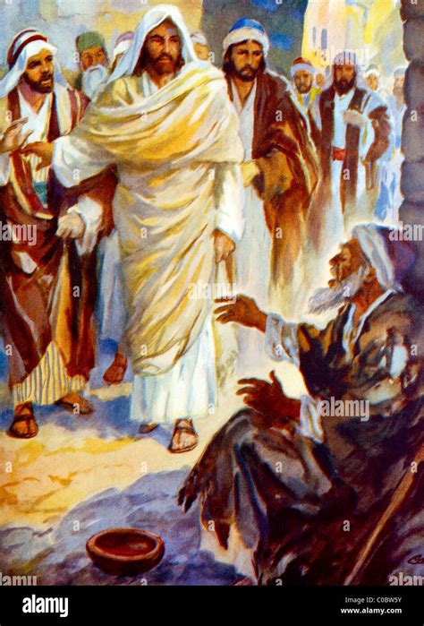 Blind Bartimaeus Calls To Jesus To Restore His Sight Painting By Henry Coller Bible Story Stock