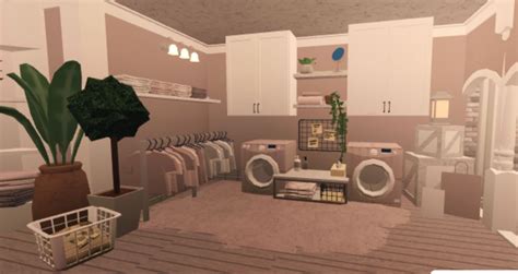 Roblox Bloxburg Aesthetic Pink White Laundry Room White Laundry Rooms