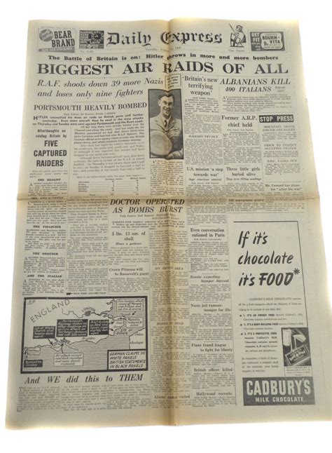 1940s Daily Express Biggest Air Raids Of All The Battle Of Britain The