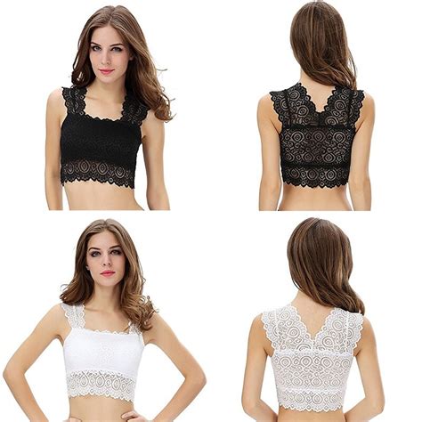 2020 Women Comfortable Lace Overlay Padded Bra Lace Bra Crop Top Padded Boob Sling Short Tube
