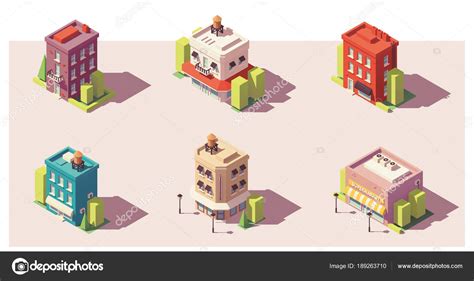 Vector Low Poly Isometric Buildings Set Stock Vector By ©tele52 189263710