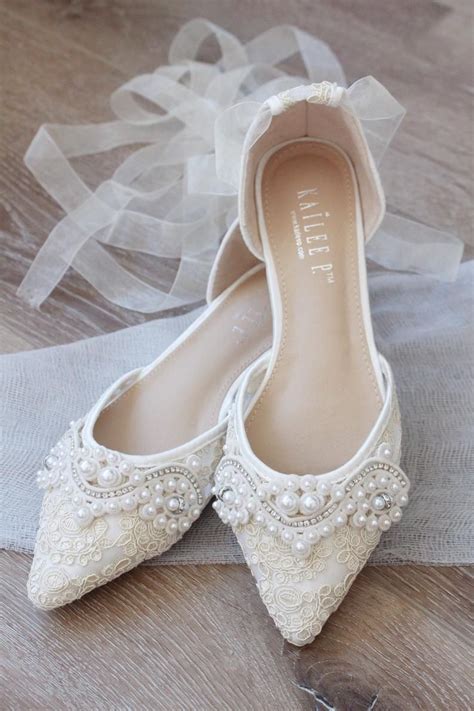 Ivory Crochet Lace Pointy Toe Flats With Small Pearls Applique Etsy