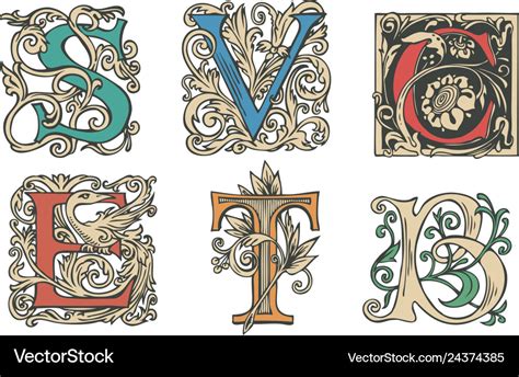 Set Decorative Hand Drawn Initial Letters Vector Image