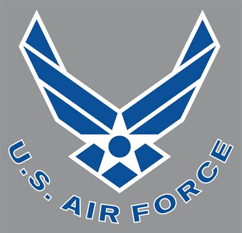 Air Force Symbol Curved Text Blue With White Outline On Gray Background