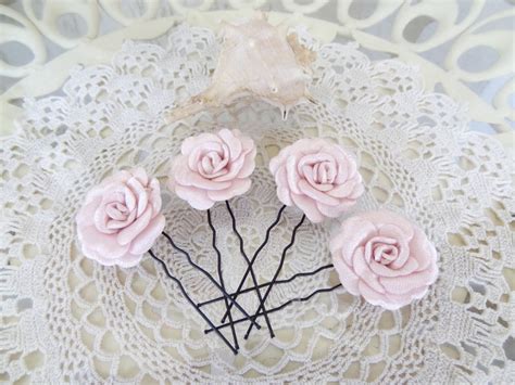 pink powder satin rose wedding hair pins pink bridal hair etsy
