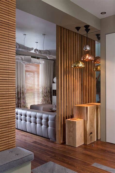 Modern room partitions have many uses. Kiev-Flat-Lera-Katasonova-6 in 2020 | Living room divider ...