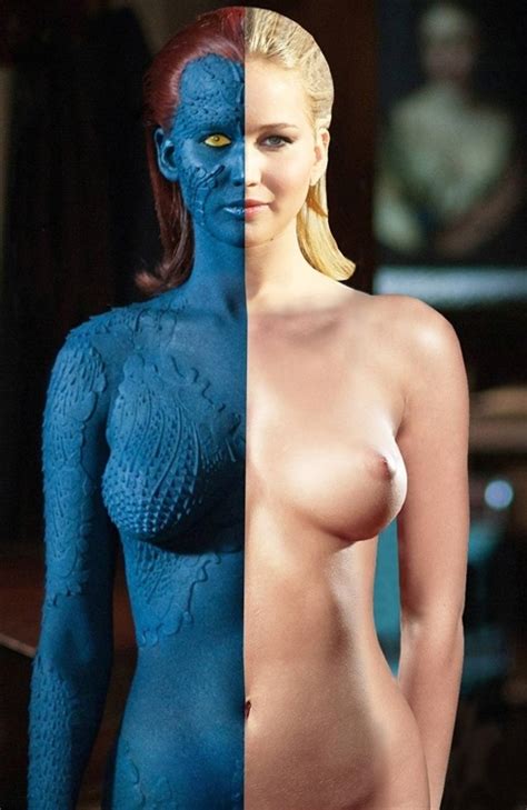 Jennifer Lawrence As Mystique And Herself Nude Comparison Naked Tits