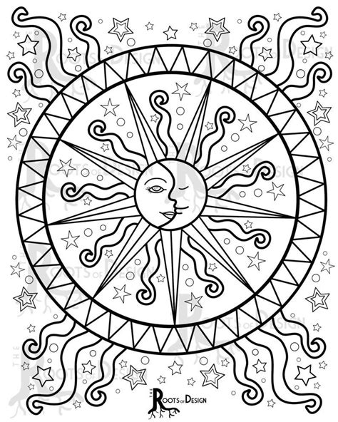 Instant Download Coloring Page Celestial Mandala Design Etsy Moon