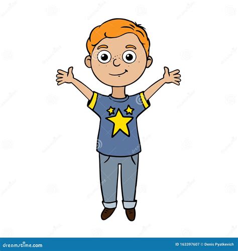 Doodle Sketch Boy Raised His Hands Up Stock Vector Illustration Of