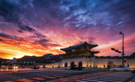 Sunset Over Gwanghwamun Seoul Korea South Korea Photography South