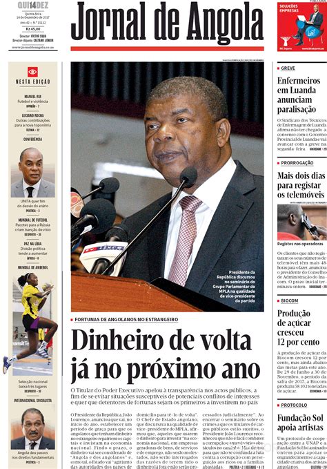 Jornal De Angola 14 Dez 2017 Jornais E Revistas Sapopt Última Hora E Notícias De Hoje