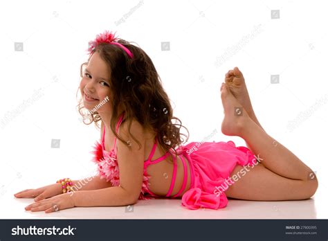 Little Girl Pink Bathing Suit Lying Stock Photo 27800395