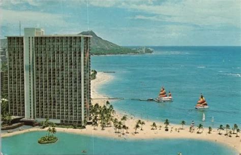 Honolulu Hawaii Postcard Hilton Hawaiian Village Aerial View C1960s