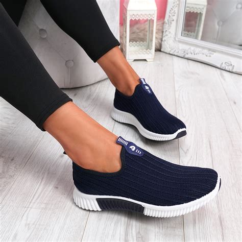 Womens Ladies Slip On Knit Trainers Party Casual Sport Sneakers Women