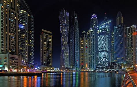 Wallpaper Bay Dubai Night City Dubai Skyscrapers Uae Uae Dubai