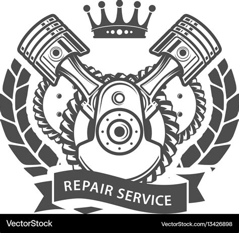 Auto Repair Service Emblem Symbolic Engine Vector Image