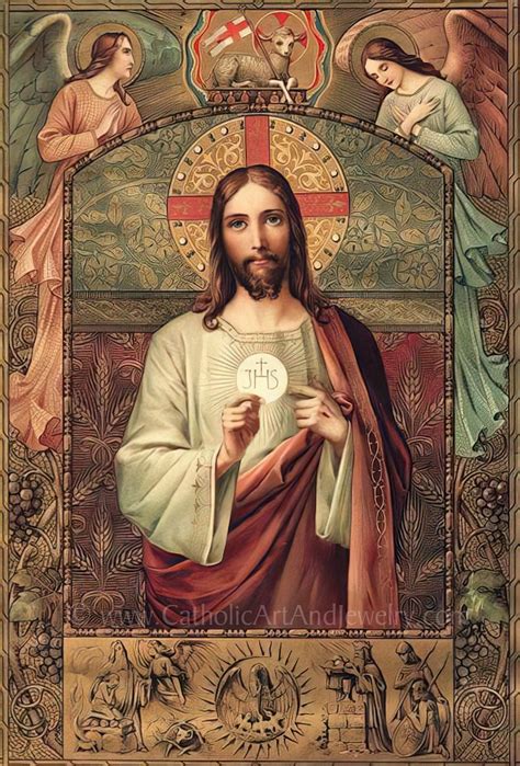 Jesus Holding The Eucharist First Communion T Vintage Etsy