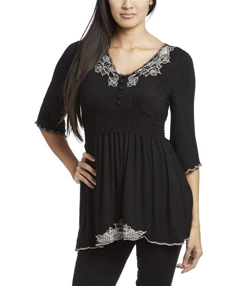 Simply Irresistible Black Embroidered Empire Waist Top Women Empire
