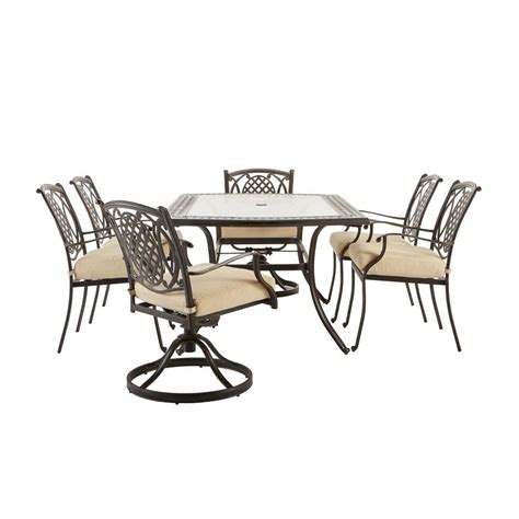 Hampton Bay Belcourt 7 Piece Metal Outdoor Dining Set With Cushionguard