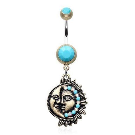 Vintage Sun And Moon Belly Button Ring 316l Surgical Steel Belly Button Piercing Jewelry Dangle