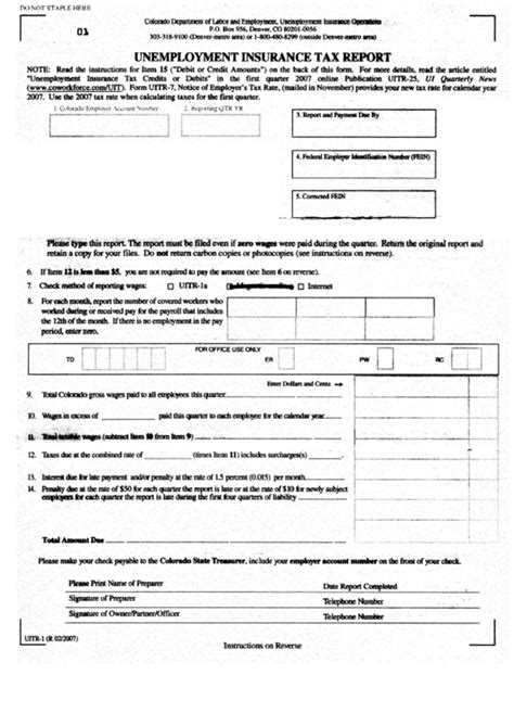 Form Uitr 1 Unemployment Insurance Tax Report Colorado Department