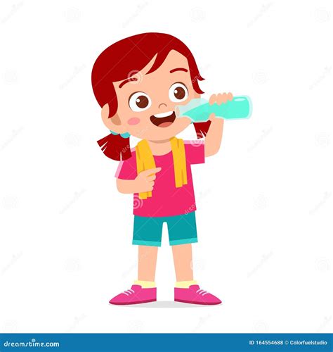 Happy Cute Kid Girl Drink Water After Sport Stock Illustration