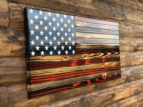 Rustic American Flag Wall Decor Rustic Wooden Color Charred Etsy