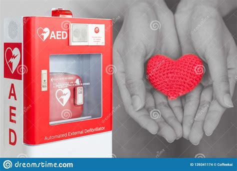 Aed Or Automated External Defibrillator First Aid Help Heart Editorial