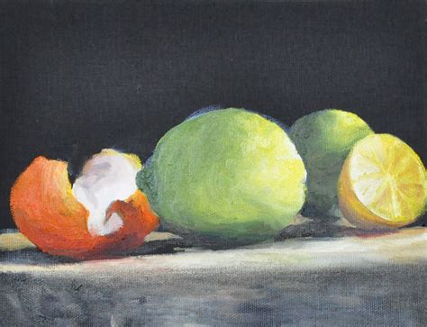 Orange Peel Limes And A Half Lemon Original Oil Painting Still Life