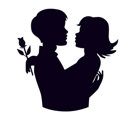 Two Kissing Lovers Shadow Silhouettes Illustrations Royalty Free