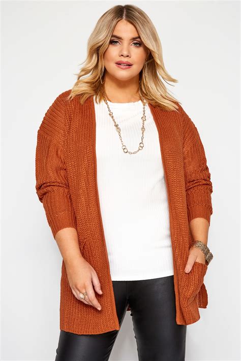 Praslin Rust Longline Knitted Cardigan Yours Clothing