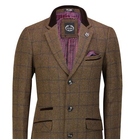 Mens 34 Long Overcoat Wool Feel Tweed Check Retro Smart Winter Jacket