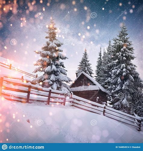 Magical Winter Snow Covered Trees And Mountain Village