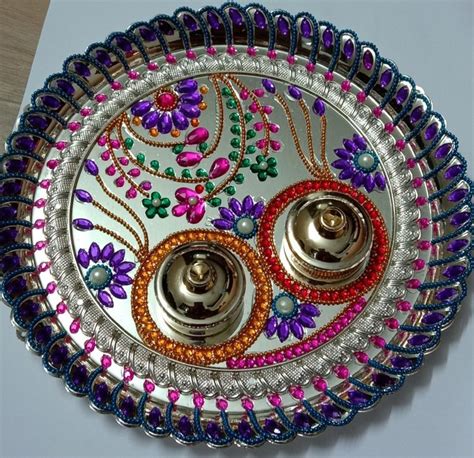 Haldi Kumkum Thali Decorated By Me Diwali Decorations Creative Decor