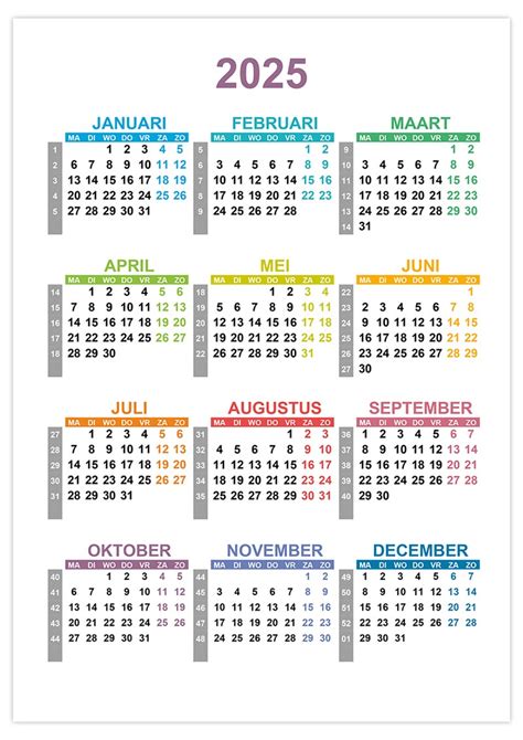 Kalender 2025 Met Weeknummers