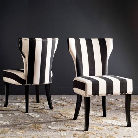 Haver Faded Black And White Striped Dining Chairs Set Of 2 Black 228