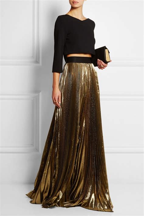 Gold Pleated Lamé Maxi Skirt Faith Connexion Fashion Skirt Outfits