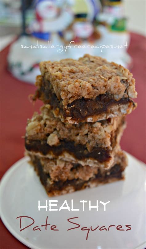 I have lots of easy tasty recipes that use familiar ingredients on this website as well as many articles in my blog section of menus, tips, strategies, information and more. Healthy Date Squares (Gluten Free/ Dairy Free/ Vegan/ Refined Sugar Free/ Nut Free) - SANDI'S ...
