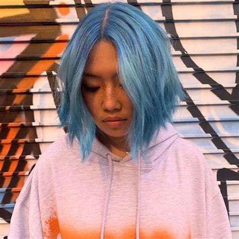 Combining pastel shades of lavender and blue hair dye with silver hair is risky when the hair is shorter, because you can end up with an unintentional look. Blue hair style short | Light blue hair, Hair styles ...