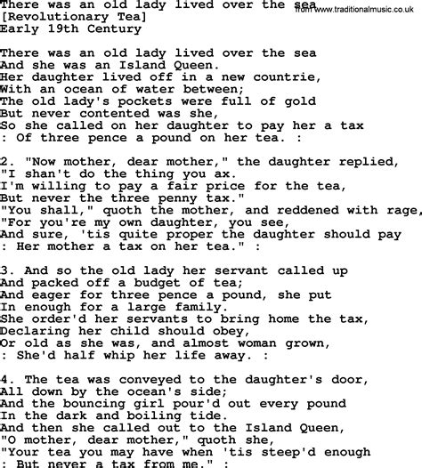 Old American Song Lyrics For There Was An Old Lady Lived Over The
