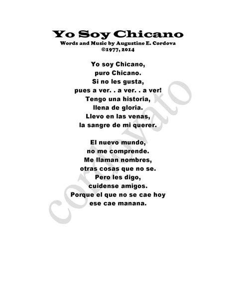 Yo Soy Chicano Augustine E Cordova Lyrics In Spanish Pt 1