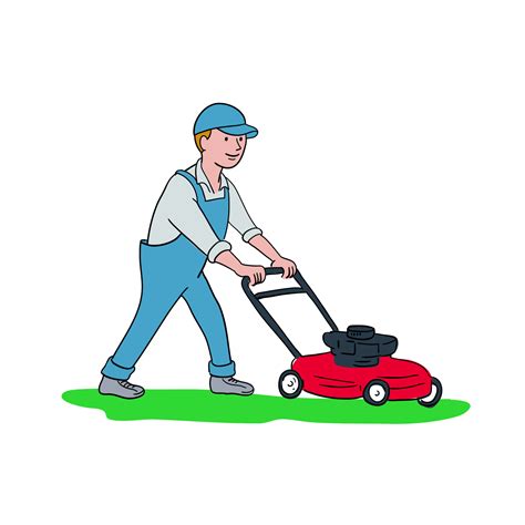 Gardener Mowing Lawnmower Cartoon 3507177 Vector Art At Vecteezy