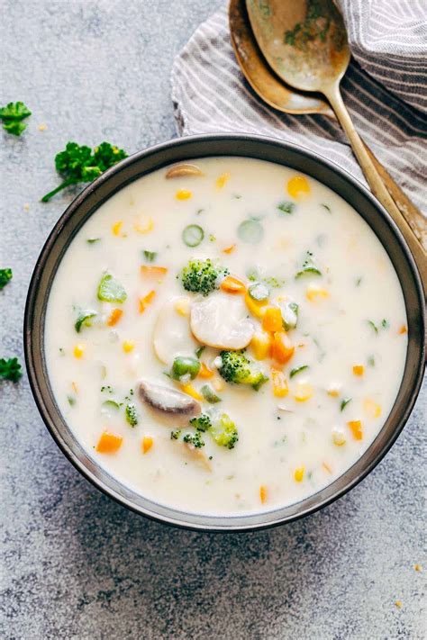 Enjoy the magnificent flavor of warm brie, paired with a savory blend of fresh herbs and toasted nuts. Homemade Creamy Vegetable Soup (No cream added)