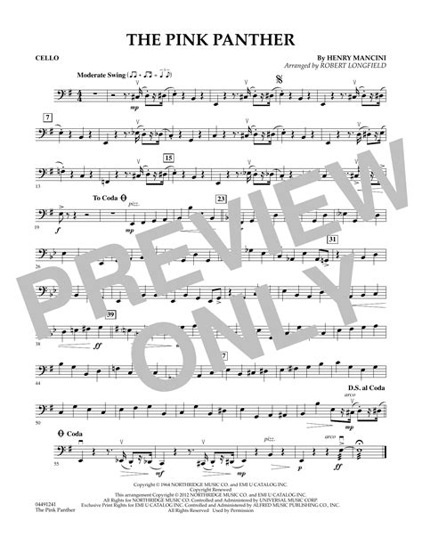 Henry Mancini The Pink Panther Arr Robert Longfield Cello Sheet