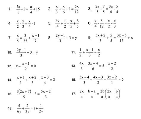 Solving Equations With Fractional Coefficients Worksheet Equations