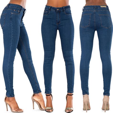 Jeans Femme Sexy Taille Haute Maigre Déchiré Denim Bleu Extensible