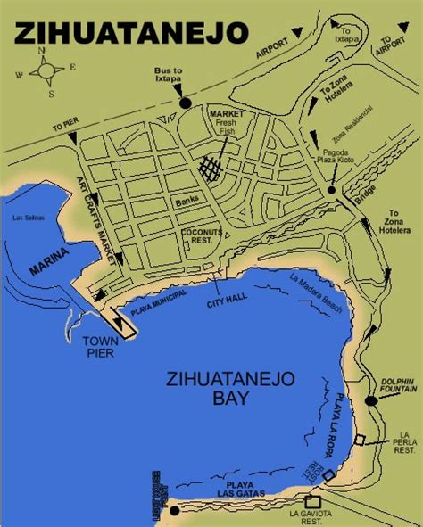 Mexico Zihuatanejo Ixtapa Map Beaches Of Ixtapa And Zihuatanejo Bay