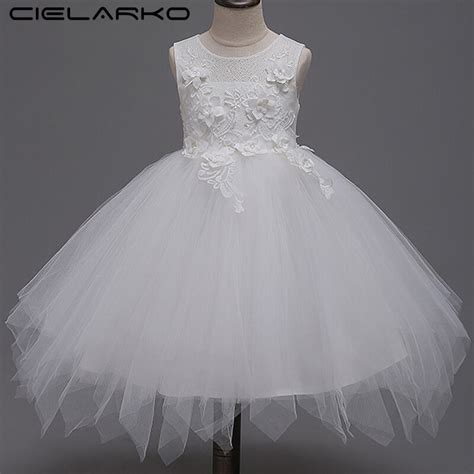 Cielarko Flower Girls Dress White Wedding Birthday Party Prom Dresses